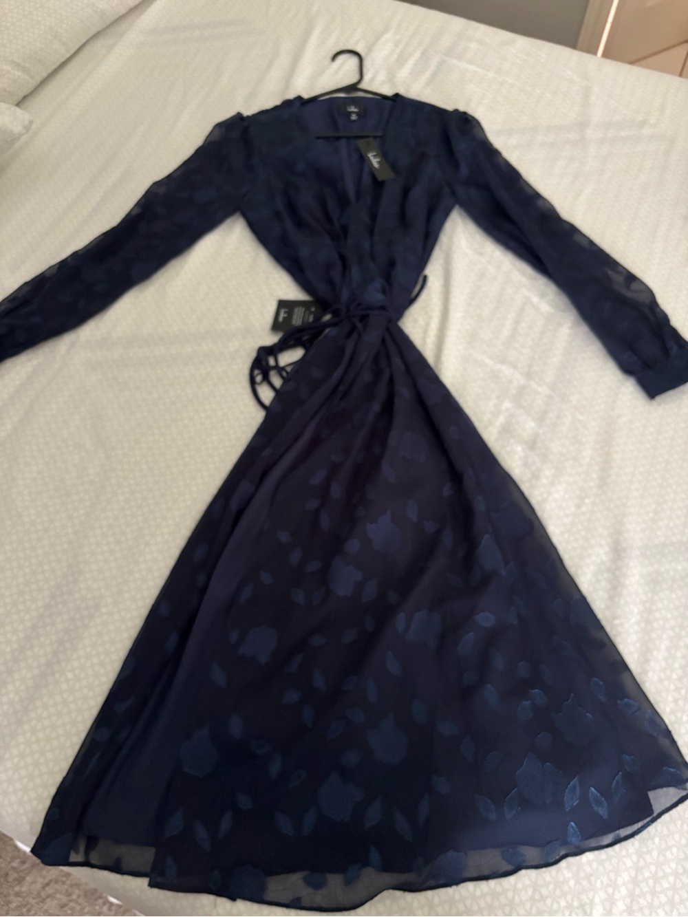 Lulu's Navy Floral Wrap Maxi Dress - Long Sleeve
